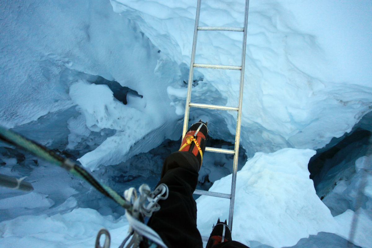 Crossing a crevasse